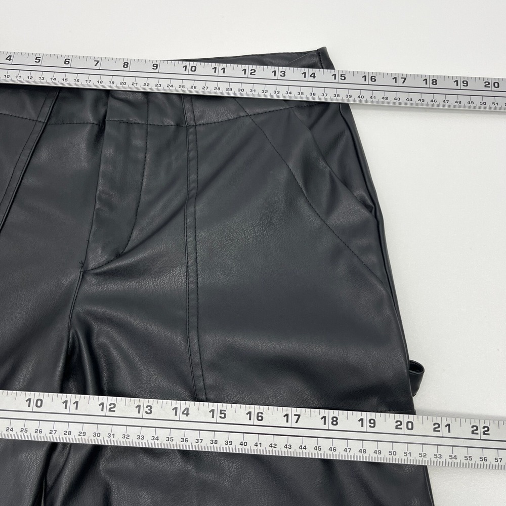 ZARA Black Carpenter Cargo Faux Leather Pants Vegan Straight Leg Size Small - Picture 10 of 15